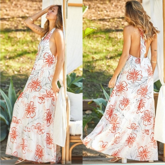 Threadzwear Dresses & Skirts - Halter Neck Floral Maxi Long Dress Medium NWT